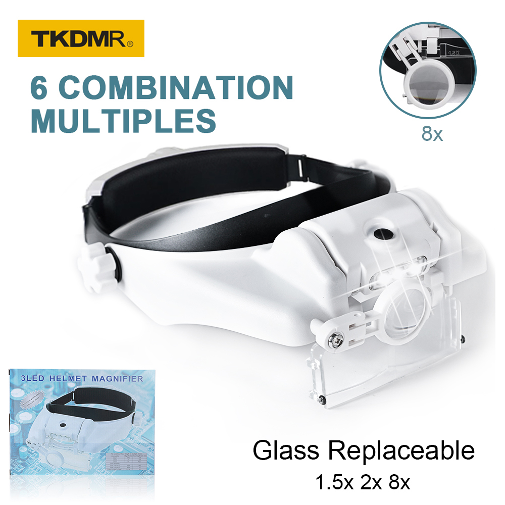 Jewelry Making Glasses - TKDMR 3LED Headband แว่นขยายฟรีแบตเตอรี่แว่นขยายเครื่องประดับ Loupe นาฬิกาอิเล็กทรอนิกส์ซ่อม1.5x2x8x