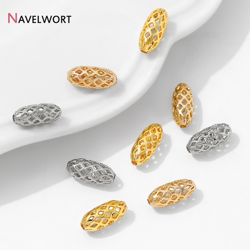 Jewelry Making Tools And Supplies - ลูกปัดโลหะทองเหลืองชุบทอง 14K/18K รูปวงรี, ตัวคั่นลูกปัด, สำหรับทำสร้อยข้อมือ สร้อยคอ