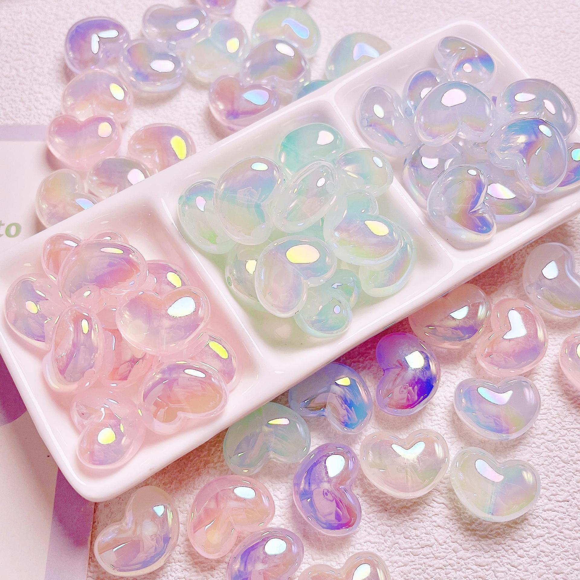 Jewelry Making Ideas With Beads - 10ชิ้นลูกปัดอะคริลิคสีกลิตเตอร์ใสรูปหัวใจ AB แบบทำมือสำหรับทำสร้อยข้อมือสร้อยคอเครื่องประดับไอเดียทำมือ
