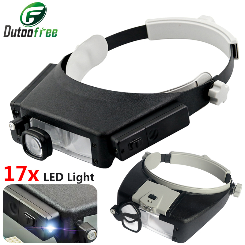 Jewelry Making Glasses - ใหม่แถบคาดศีรษะแว่นขยายไฟ LED กล้องจุลทรรศน์แว่นตาหมวกกันน็อกสไตล์ Loupe เลนส์สําหรับซ่อมนาฬิกาเครื่องประดับอ่าน