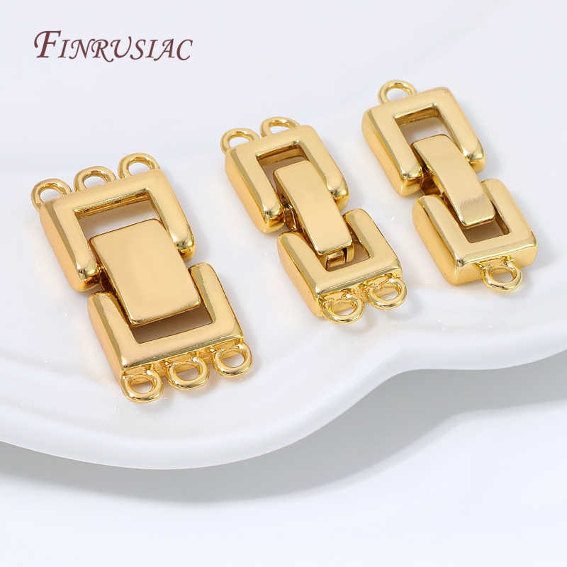 Jewelry Making Gold - ตัวเชื่อมต่อแบบหลายเส้นชุบทอง 18K รูปทรงสี่เหลี่ยมผืนผ้าสำหรับสร้อยข้อมือมุกแบบหลายชั้น ตัวล็อคแบบหลายห่วง อุปกรณ์เสริมสำหรับทำเครื่องประดับ DIY
