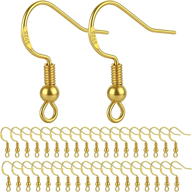 Jewelry Making Thread - ตะขอเกี่ยวต่างหูเงินแท้ 925 ชุบทอง 50 ชิ้น แบบฝรั่งเศส