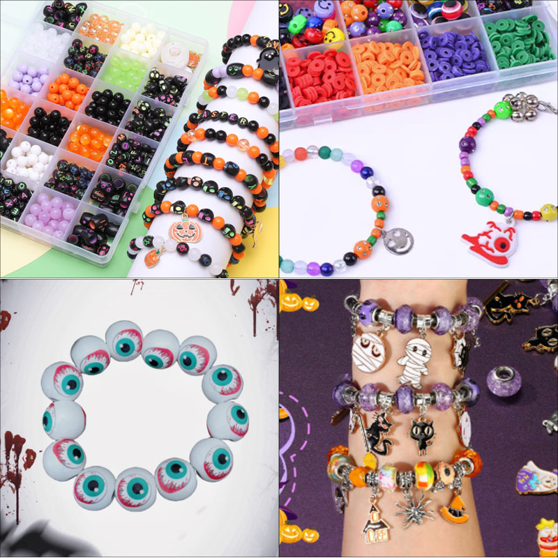 ลูกปัดไม้กลมสีเขียวลายผีฮาโลวี - Jewelry Making Ideas With Beads บทวิจารณ์และราคา